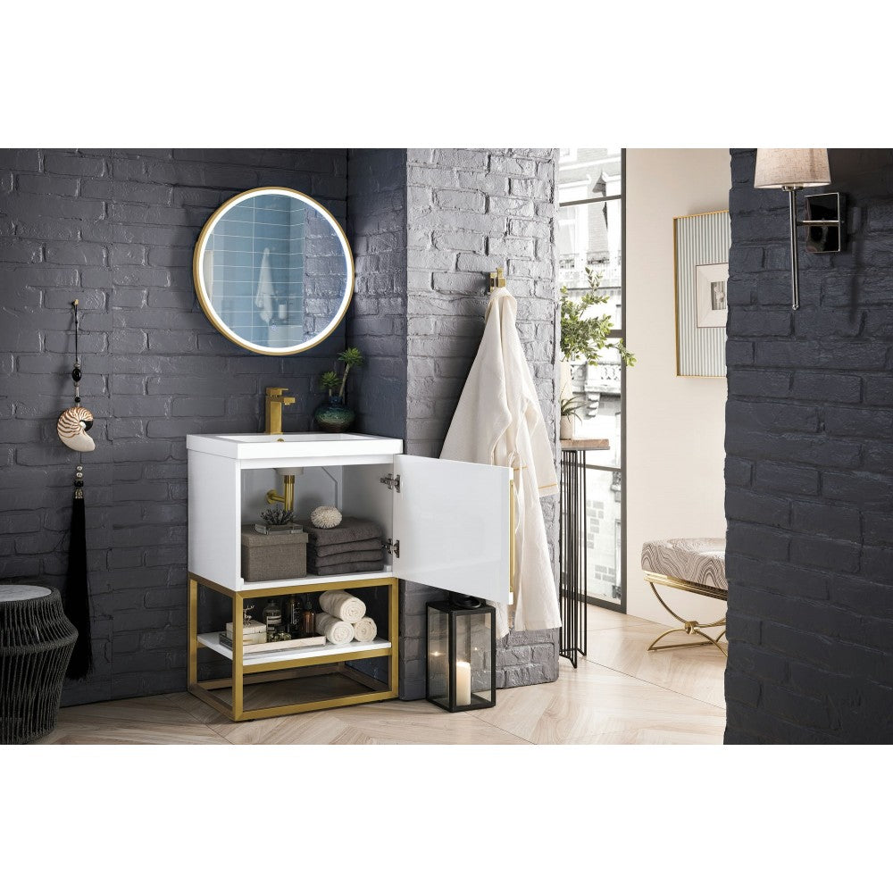 Columbia 24" Single Vanity Glossy White Radiant Gold w/White Composite Top