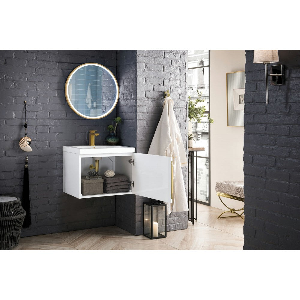 Columbia 24" Single Vanity, Glossy White w/ White Glossy Composite Countertop