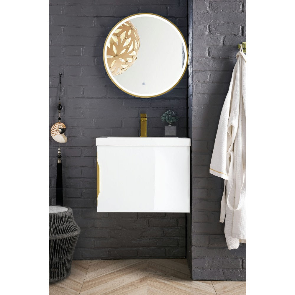 Columbia 24" Single Vanity, Glossy White w/ White Glossy Composite Countertop