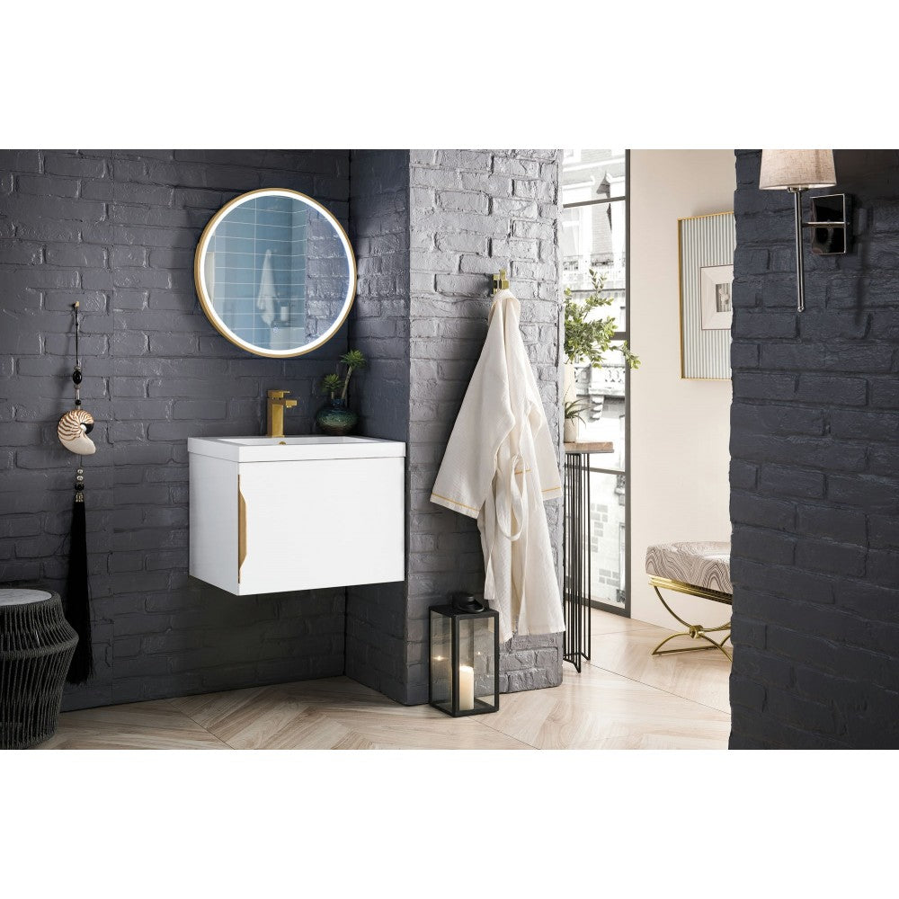 Columbia 24" Single Vanity, Glossy White w/ White Glossy Composite Countertop