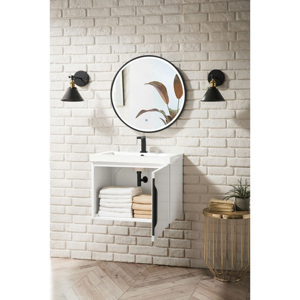Columbia 24" Single Vanity, Glossy White w/ White Glossy Composite Countertop