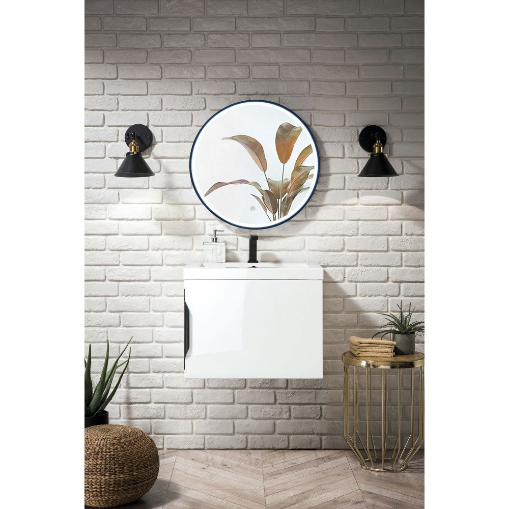 Columbia 24" Single Vanity, Glossy White w/ White Glossy Composite Countertop
