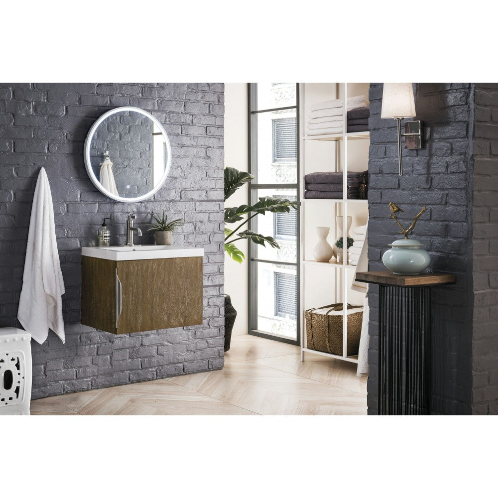 Columbia 24" Single Vanity, Latte Oak w/ White Glossy Composite Countertop