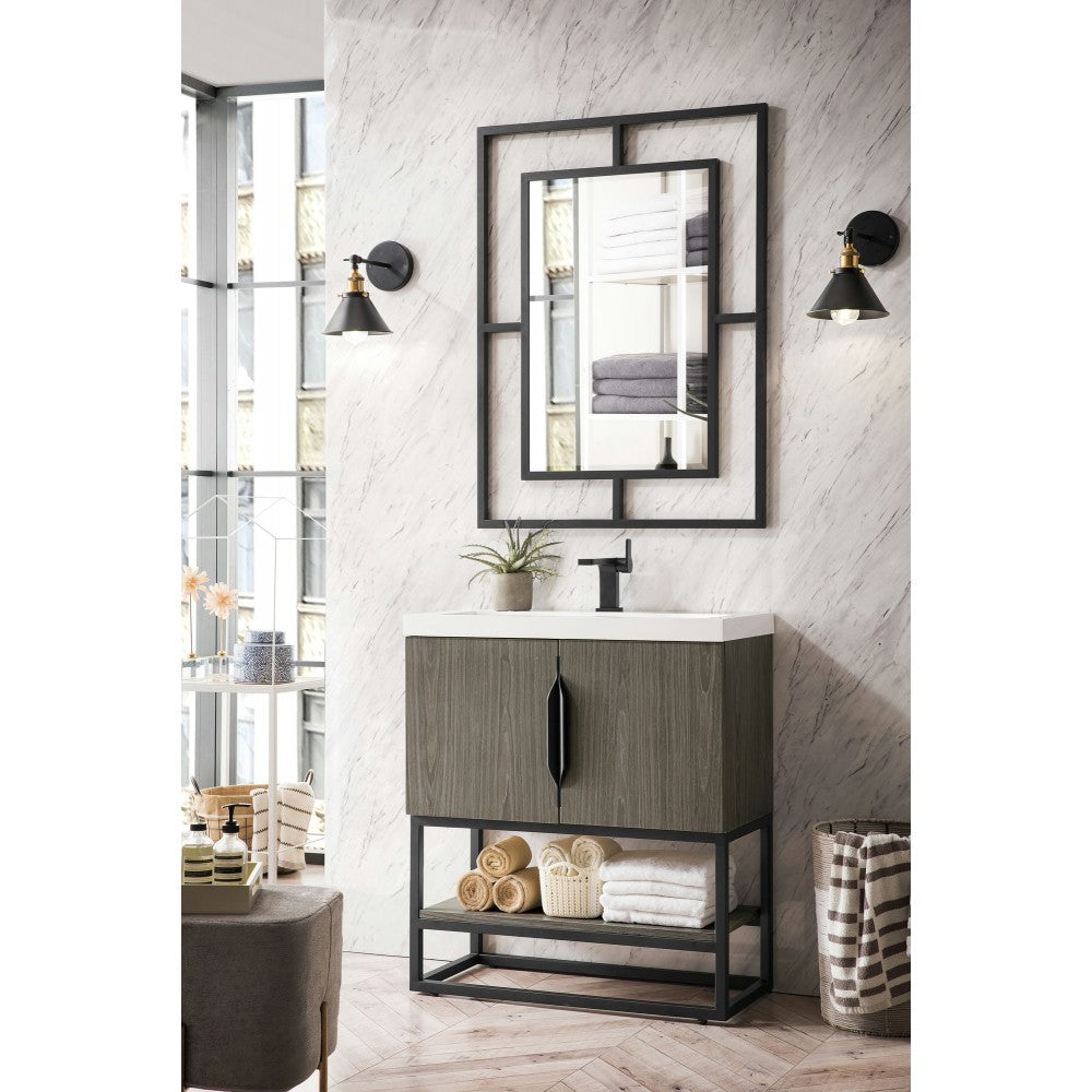 Columbia 31.5" Single Vanity Ash Gray Matte Black w/ White Glossy Composite Top