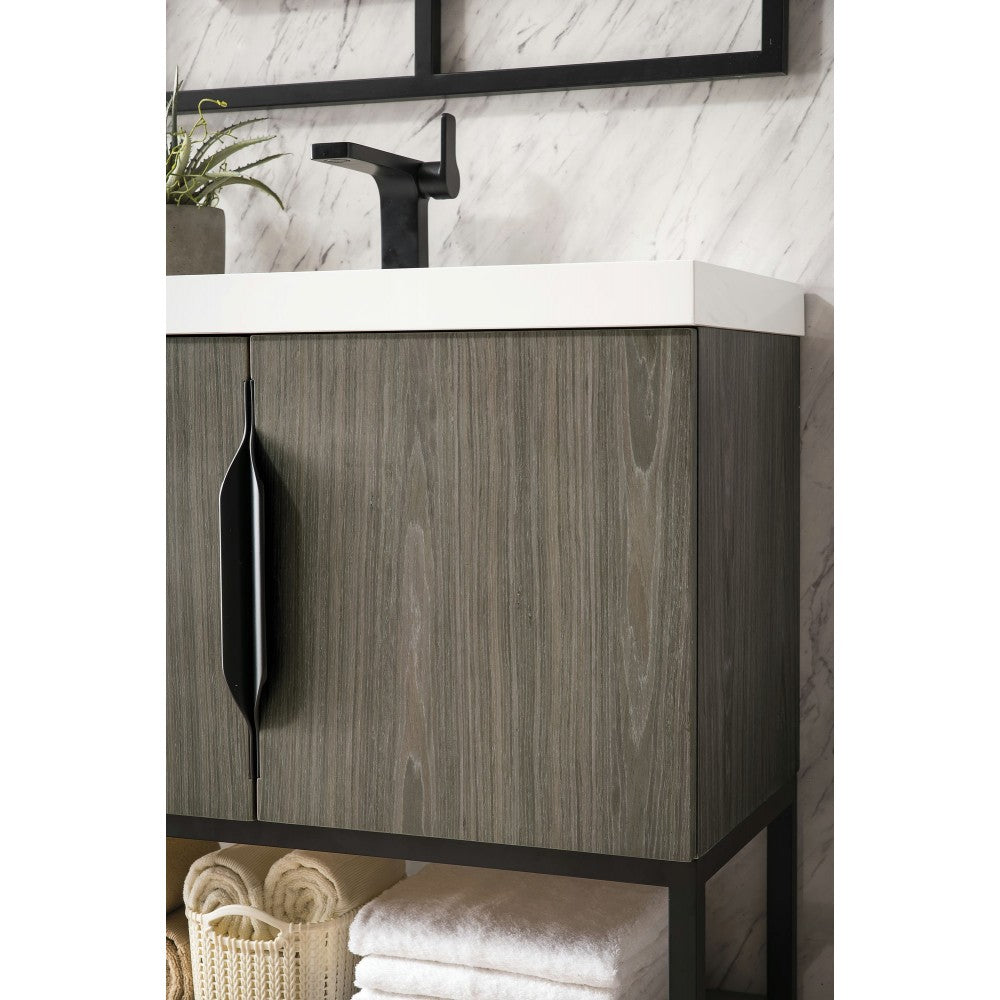 Columbia 31.5" Single Vanity Ash Gray Matte Black w/ White Glossy Composite Top