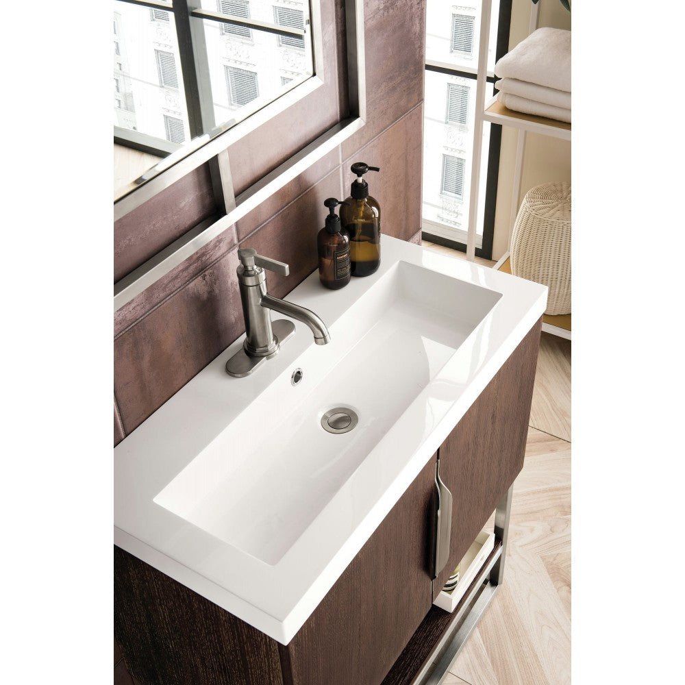 Columbia 31.5" Single Vanity Coffee Oak Nickel w/White Glossy Composite Top
