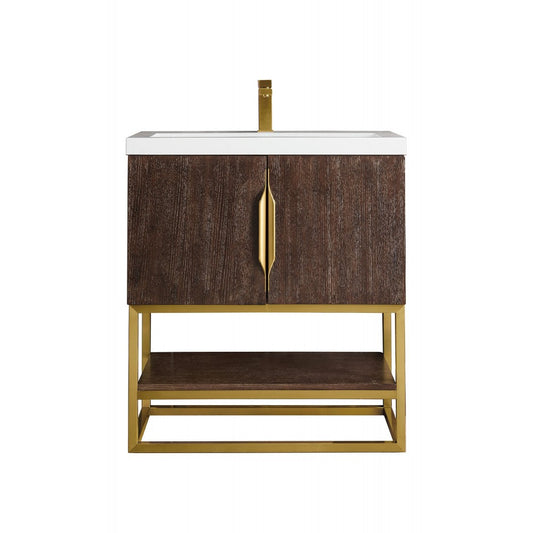 Columbia 31.5" Single Vanity Coffee Oak Radiant Gold w/White  Composite Top