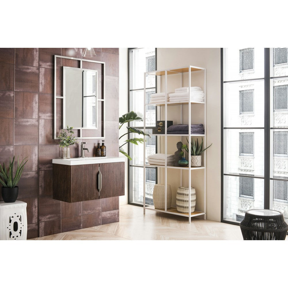 Columbia 31.5" Single Vanity, Coffee Oak w/ White Glossy Composite Countertop