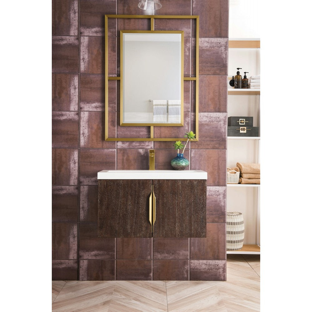 Columbia 31.5" Single Vanity, Coffee Oak w/ White Glossy Composite Countertop