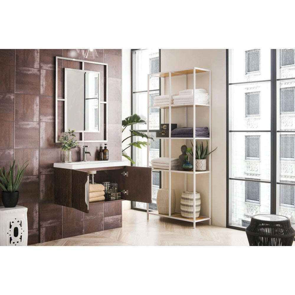 Columbia 31.5" Single Vanity, Coffee Oak w/ White Glossy Composite Countertop