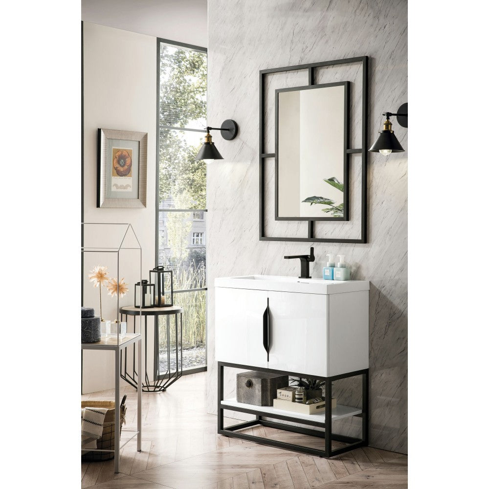 Columbia 31.5" Single Vanity Glossy White Black w/White Glossy Composite Top