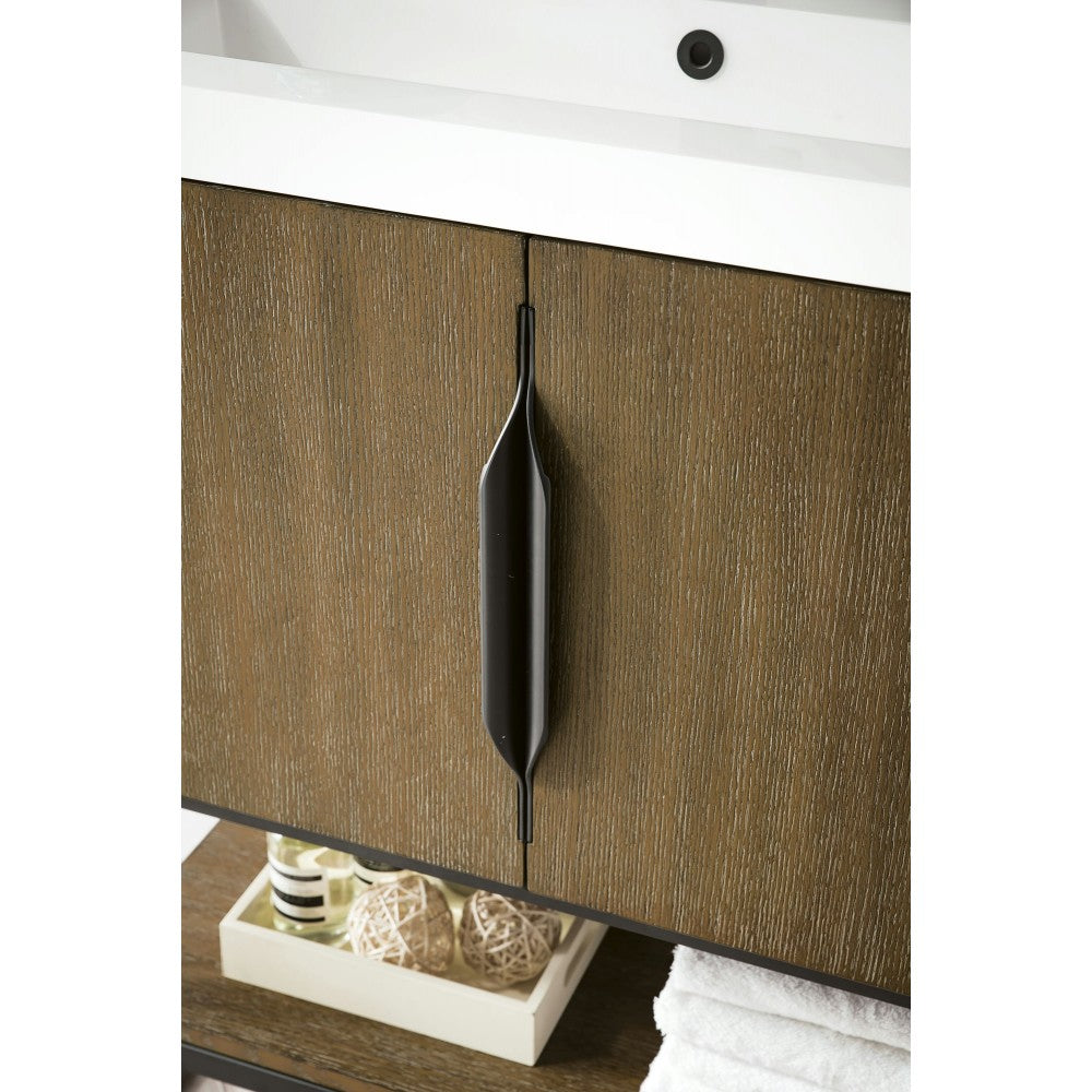 Columbia 31.5" Single Vanity Latte Oak Matte Black w/ White Glossy Composite Top