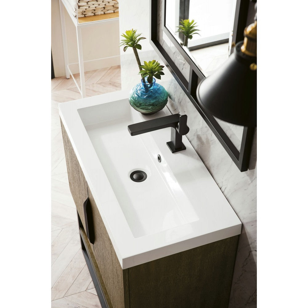 Columbia 31.5" Single Vanity Latte Oak Matte Black w/ White Glossy Composite Top