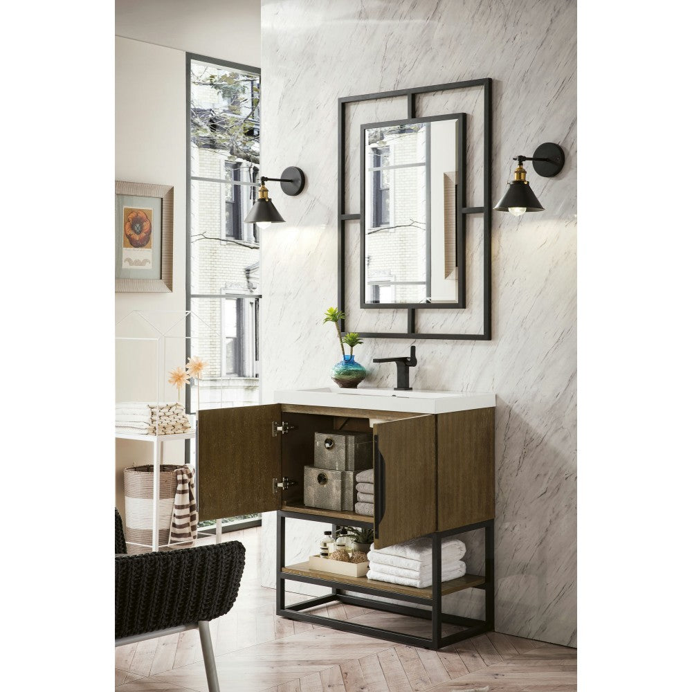 Columbia 31.5" Single Vanity Latte Oak Matte Black w/ White Glossy Composite Top