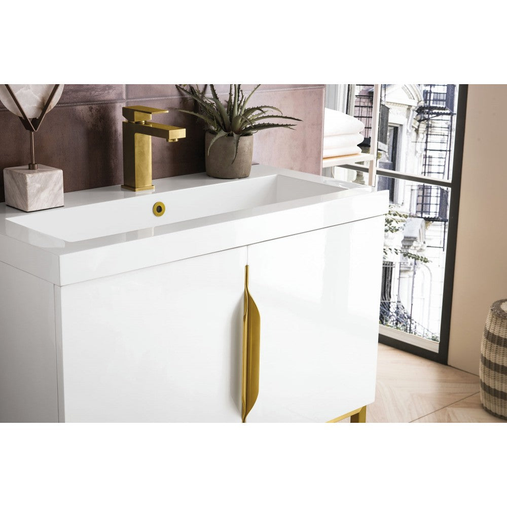 Columbia 31.5" Single Vanity  White Radiant Gold w/White  Composite Top