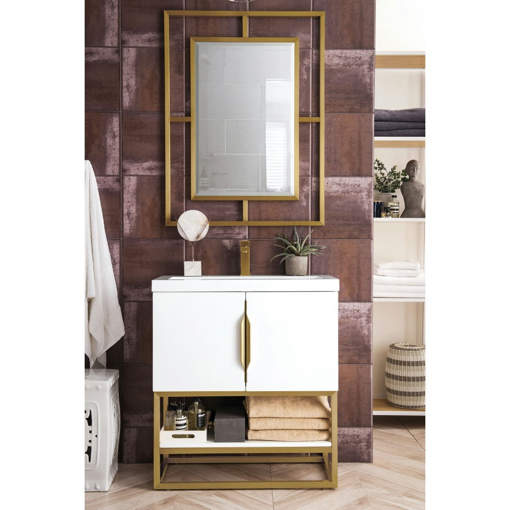 Columbia 31.5" Single Vanity  White Radiant Gold w/White  Composite Top