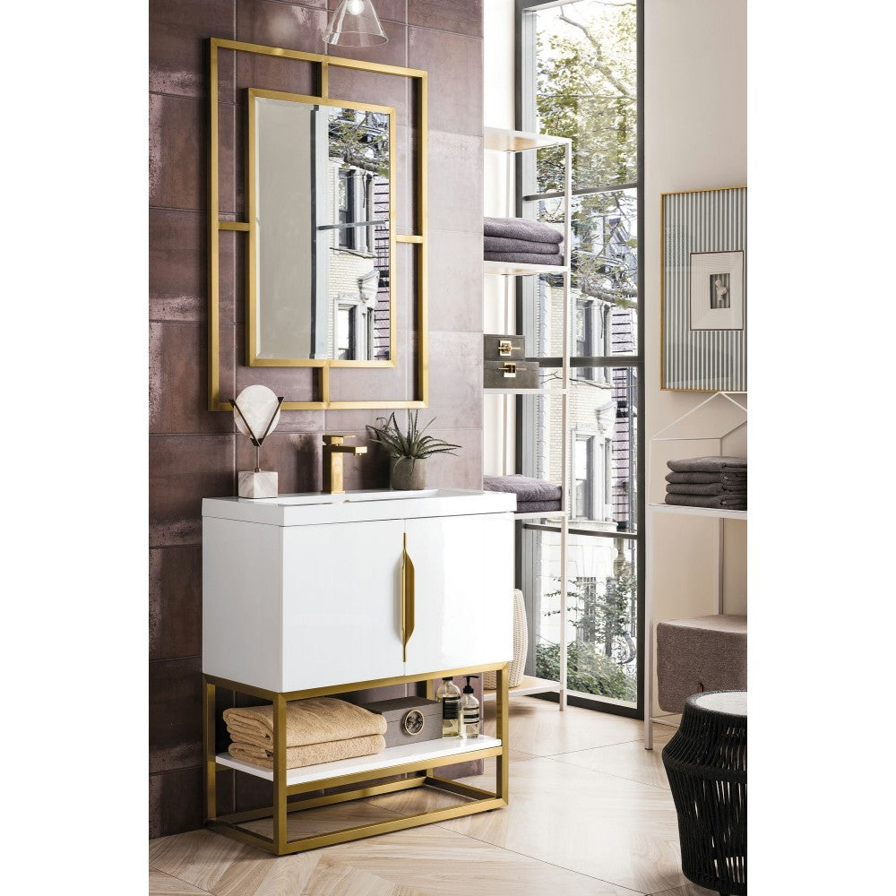 Columbia 31.5" Single Vanity  White Radiant Gold w/White  Composite Top