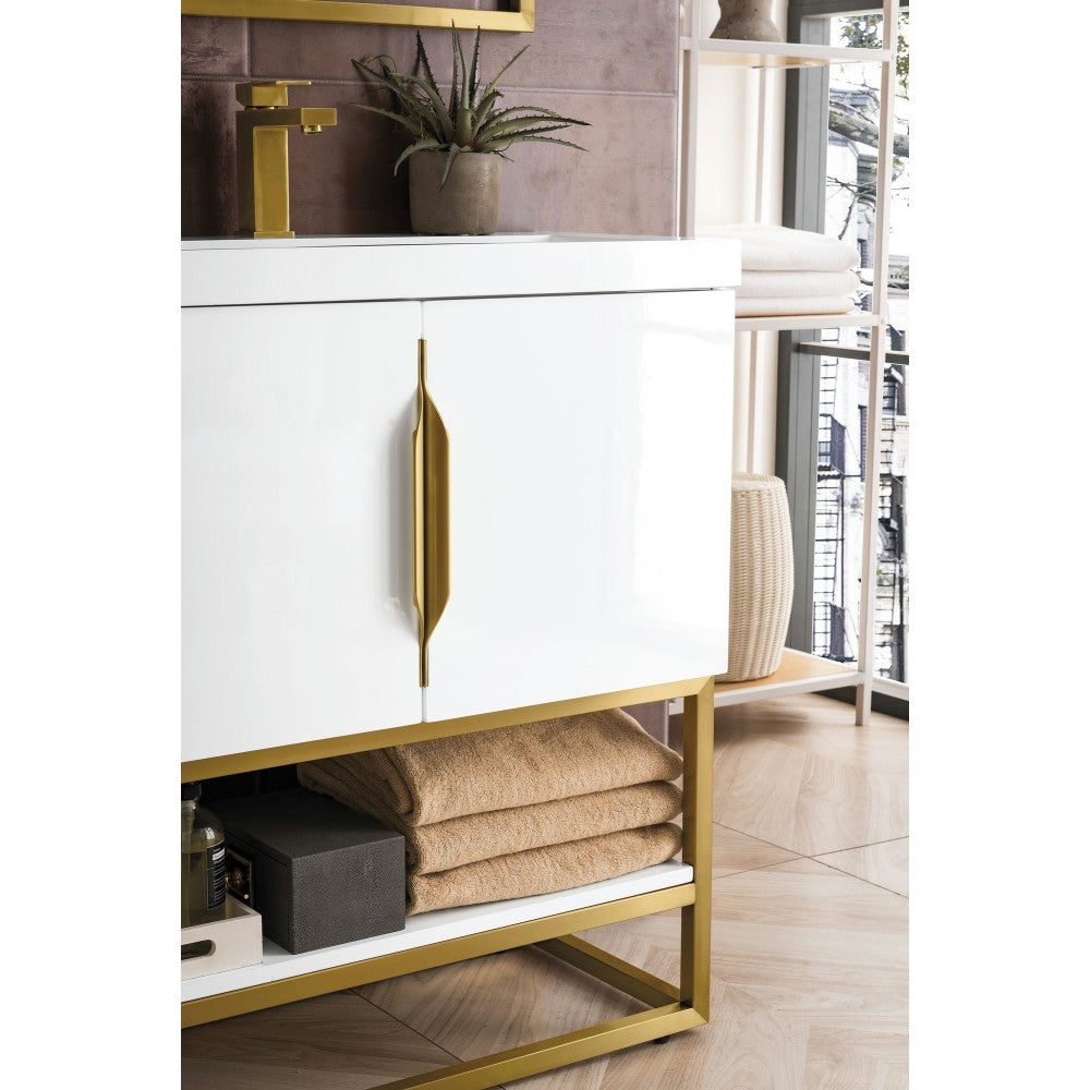 Columbia 31.5" Single Vanity  White Radiant Gold w/White  Composite Top
