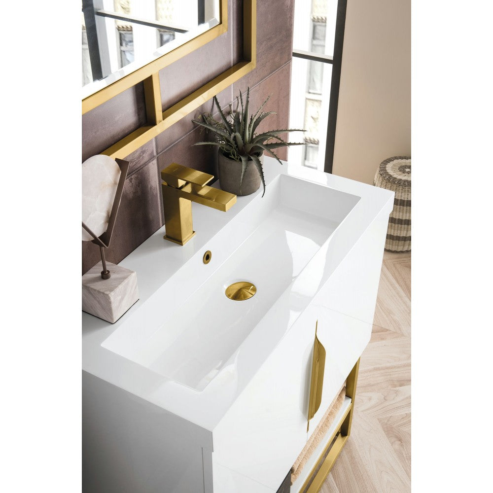 Columbia 31.5" Single Vanity  White Radiant Gold w/White  Composite Top