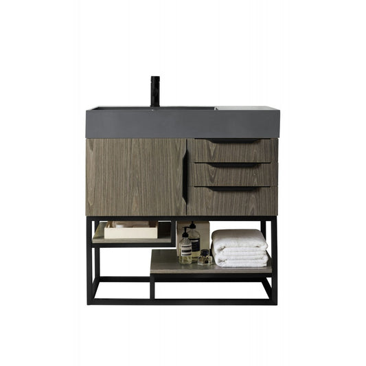 Columbia 36" Single Vanity Ash Gray Matte Black w/Dusk Gray Glossy Composite Top