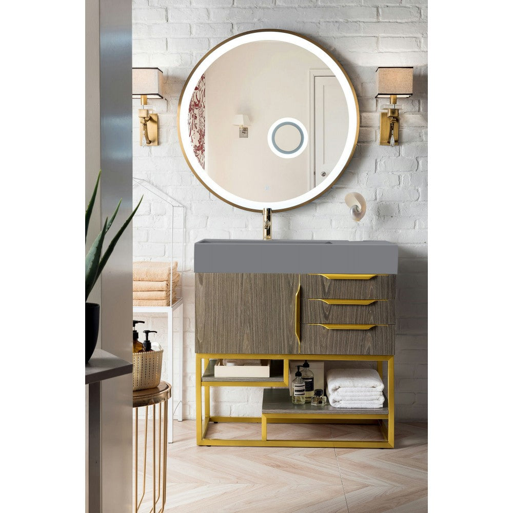 Columbia 36" Single Vanity Ash Gray Radiant Gold w/Dusk Gray  Composite Top