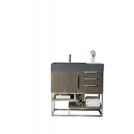 Columbia 36" Single Vanity, Ash Gray w/ Dusk Gray Glossy Composite Top