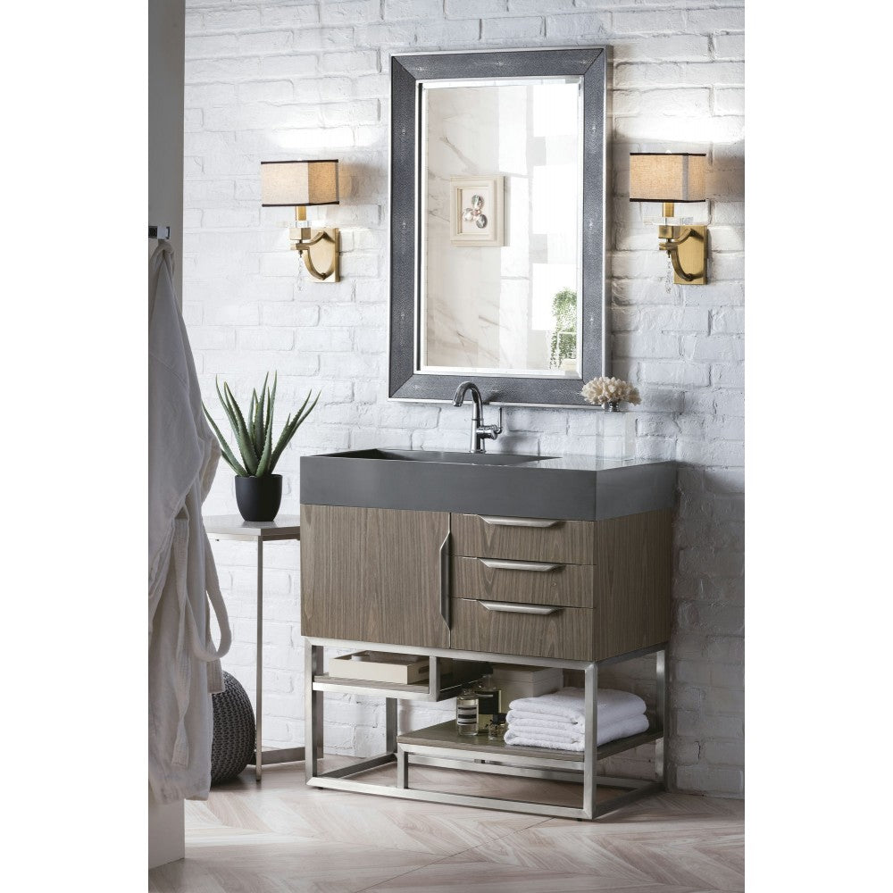 Columbia 36" Single Vanity, Ash Gray w/ Dusk Gray Glossy Composite Top