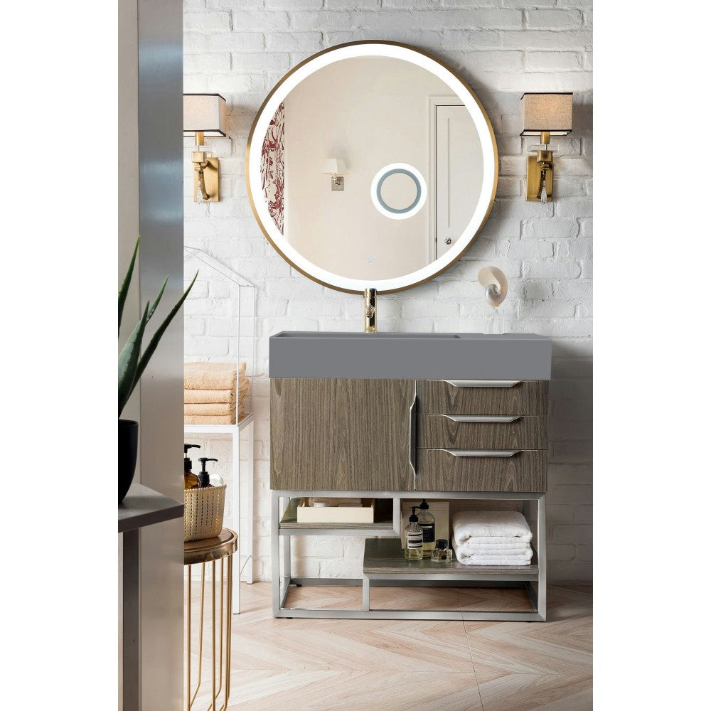 Columbia 36" Single Vanity, Ash Gray w/ Dusk Gray Glossy Composite Top