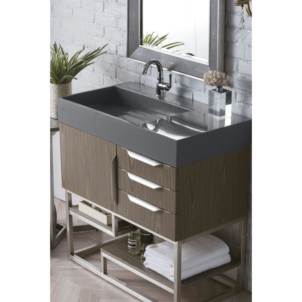 Columbia 36" Single Vanity, Ash Gray w/ Dusk Gray Glossy Composite Top