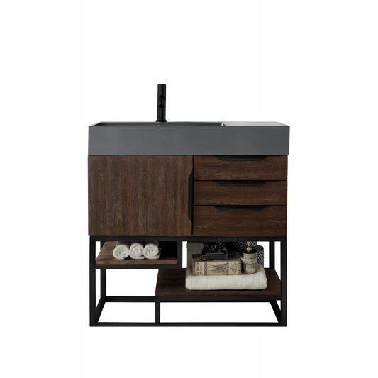 Columbia 36" Single Vanity Coffee Oak Black w/Dusk Gray Glossy Composite Top