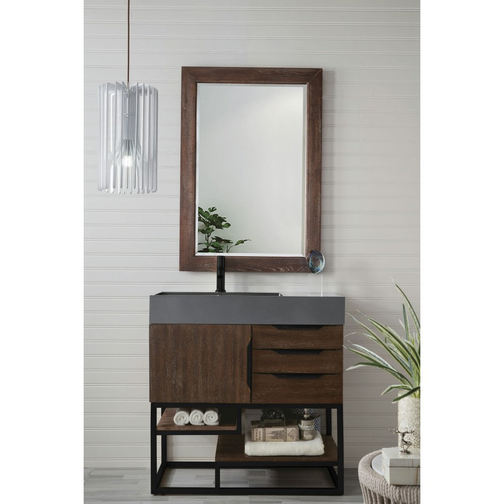 Columbia 36" Single Vanity Coffee Oak Black w/Dusk Gray Glossy Composite Top
