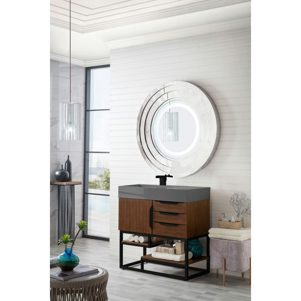Columbia 36" Single Vanity Coffee Oak Black w/Dusk Gray Glossy Composite Top