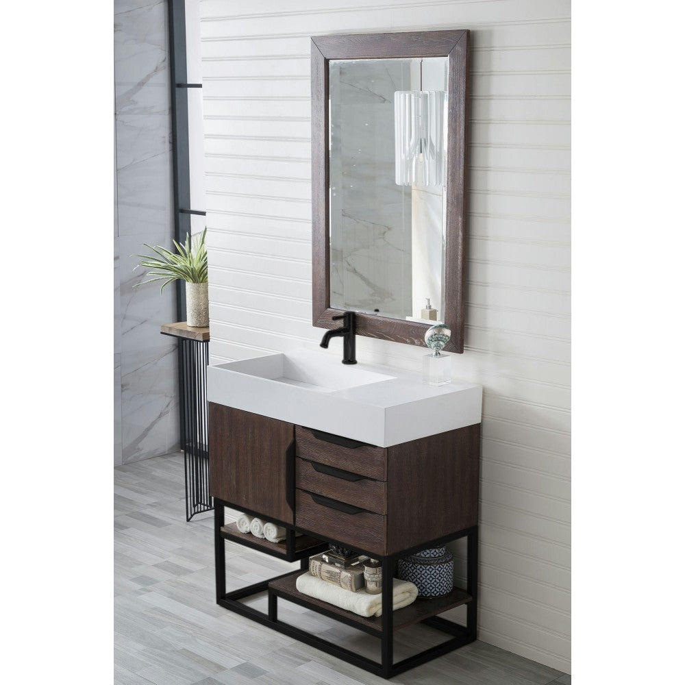 Columbia 36" Single Vanity Coffee Oak Matte Black w/ Glossy White Composite Top