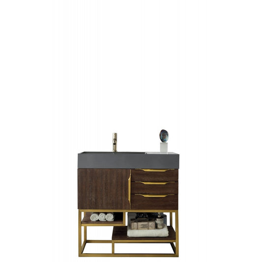 Columbia 36" Single Vanity Coffee Oak Radiant Gold w/Dusk Gray  Composite Top