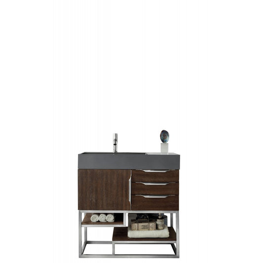 Columbia 36" Single Vanity, Coffee Oakw/ Dusk Gray Glossy Composite Top