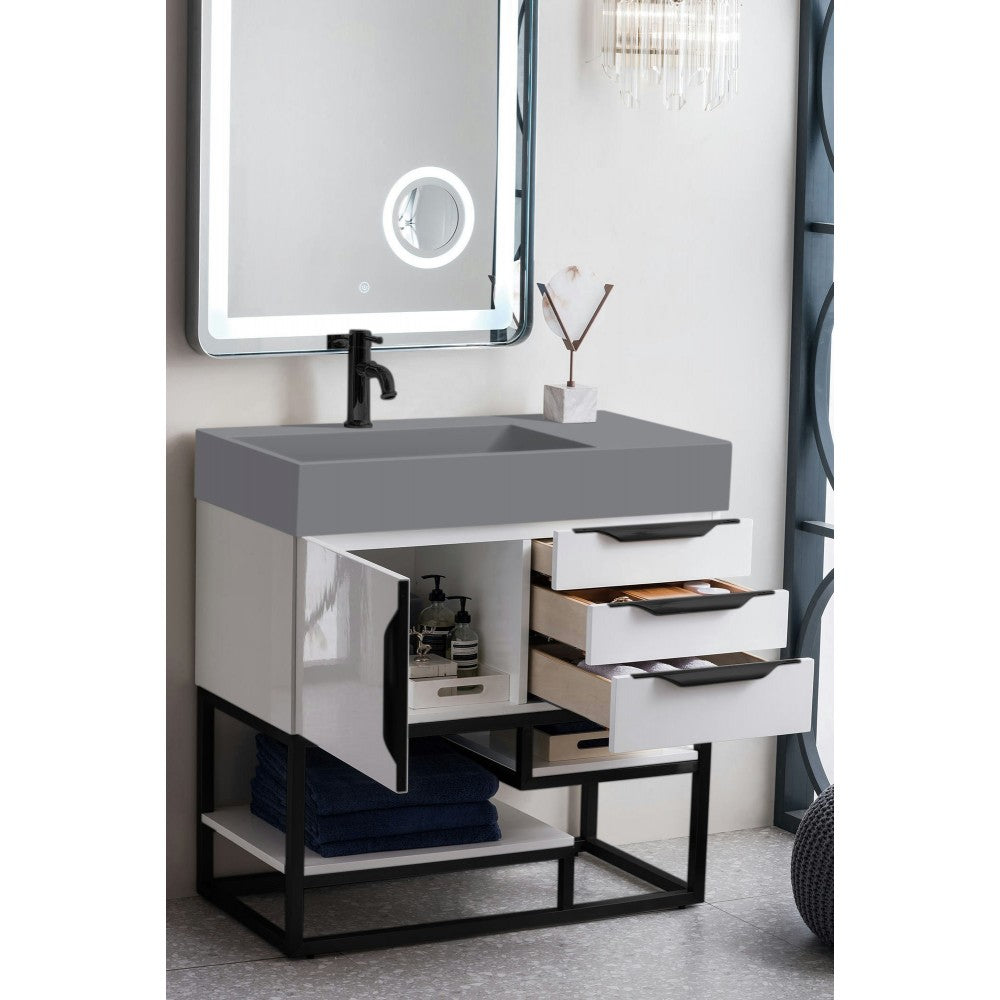 Columbia 36" Single Vanity Glossy White Black w/Dusk Gray Glossy Composite Top