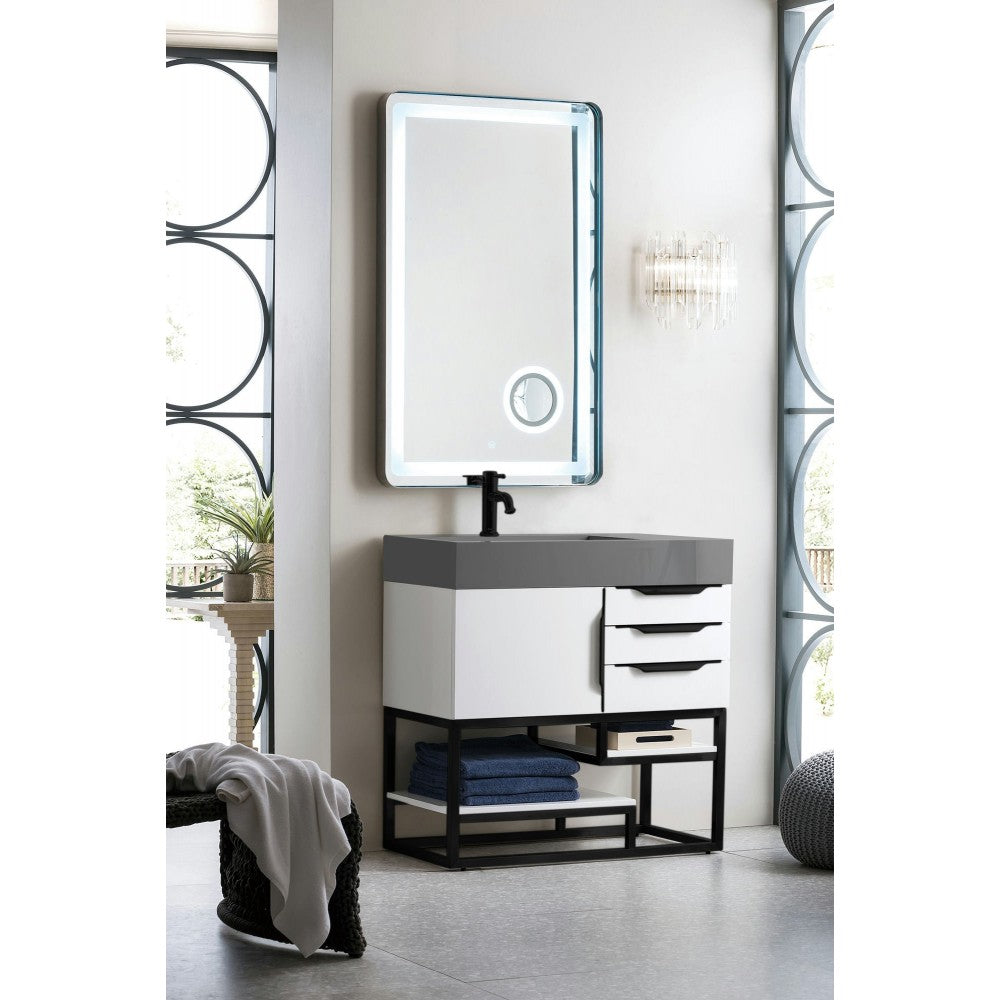 Columbia 36" Single Vanity Glossy White Black w/Dusk Gray Glossy Composite Top