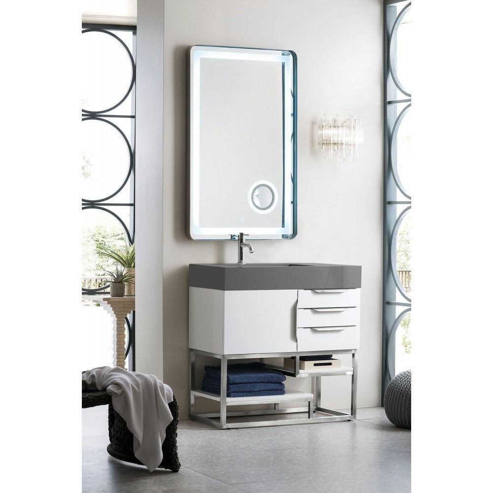 Columbia 36" Single Vanity, Glossy White w/ Dusk Gray Glossy Composite Top