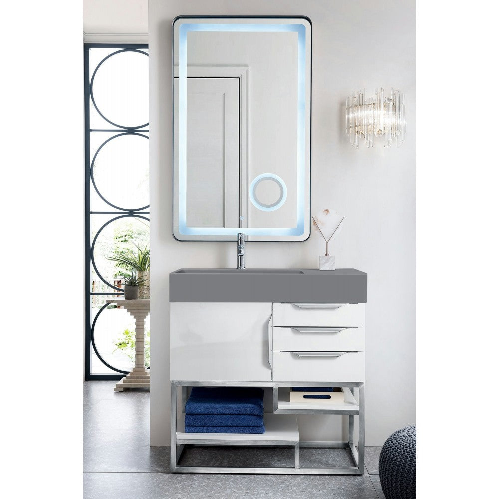 Columbia 36" Single Vanity, Glossy White w/ Dusk Gray Glossy Composite Top