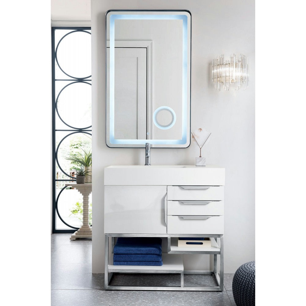 Columbia 36" Single Vanity, Glossy White w/ Glossy White Composite Top