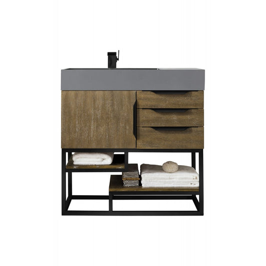 Columbia 36" Single Vanity Latte Oak Black w/Dusk Gray Glossy Composite Top