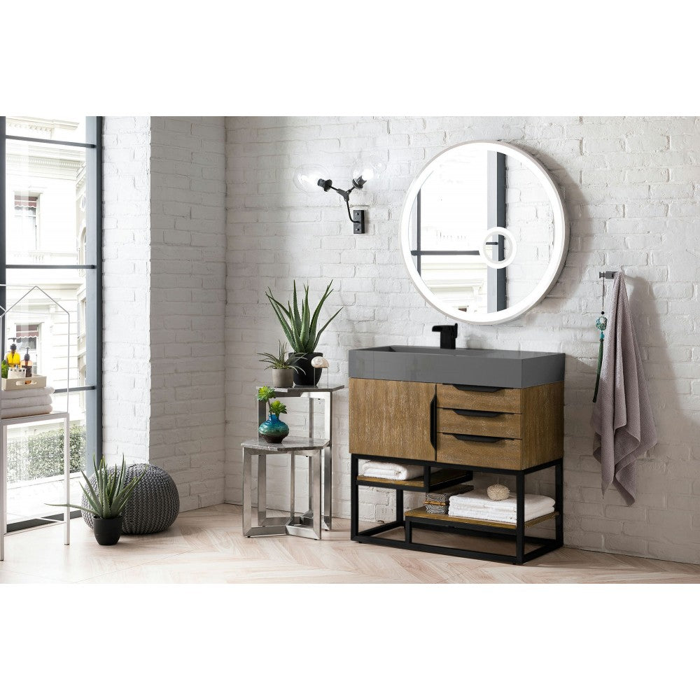 Columbia 36" Single Vanity Latte Oak Black w/Dusk Gray Glossy Composite Top