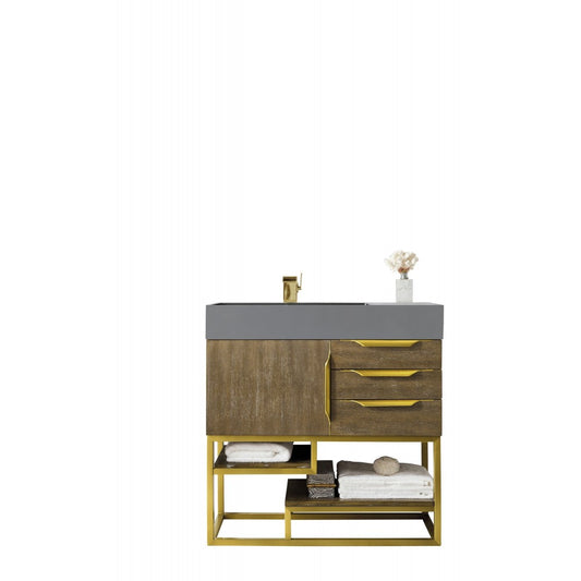 Columbia 36" Single Vanity Latte Oak Radiant Gold w/Dusk Gray  Composite Top