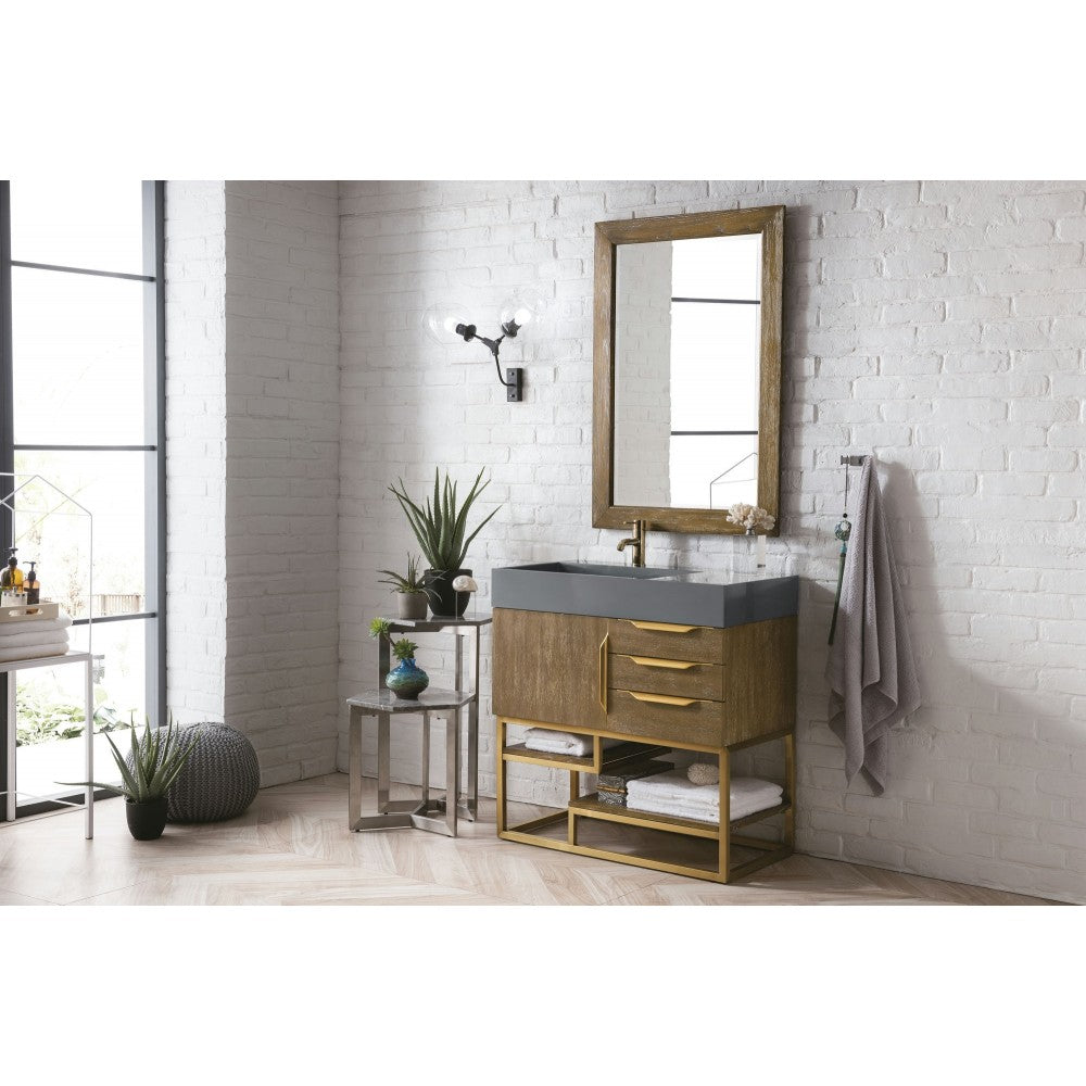 Columbia 36" Single Vanity Latte Oak Radiant Gold w/Dusk Gray  Composite Top
