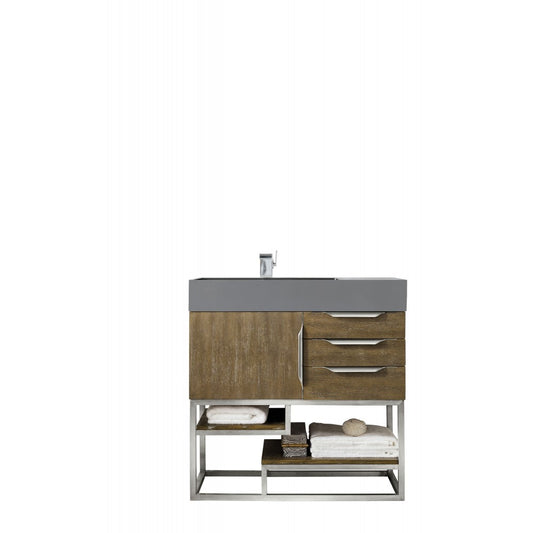 Columbia 36" Single Vanity, Latte Oak w/ Dusk Gray Glossy Composite Top