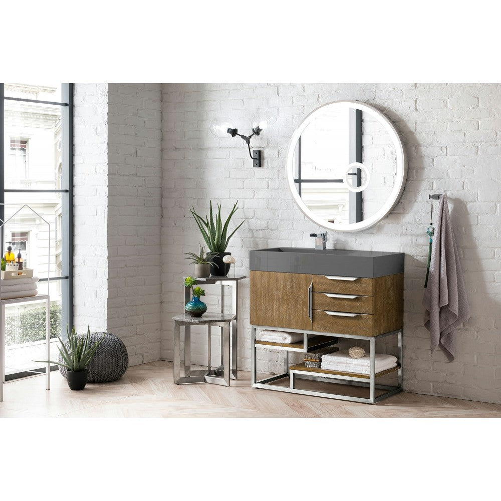 Columbia 36" Single Vanity, Latte Oak w/ Dusk Gray Glossy Composite Top