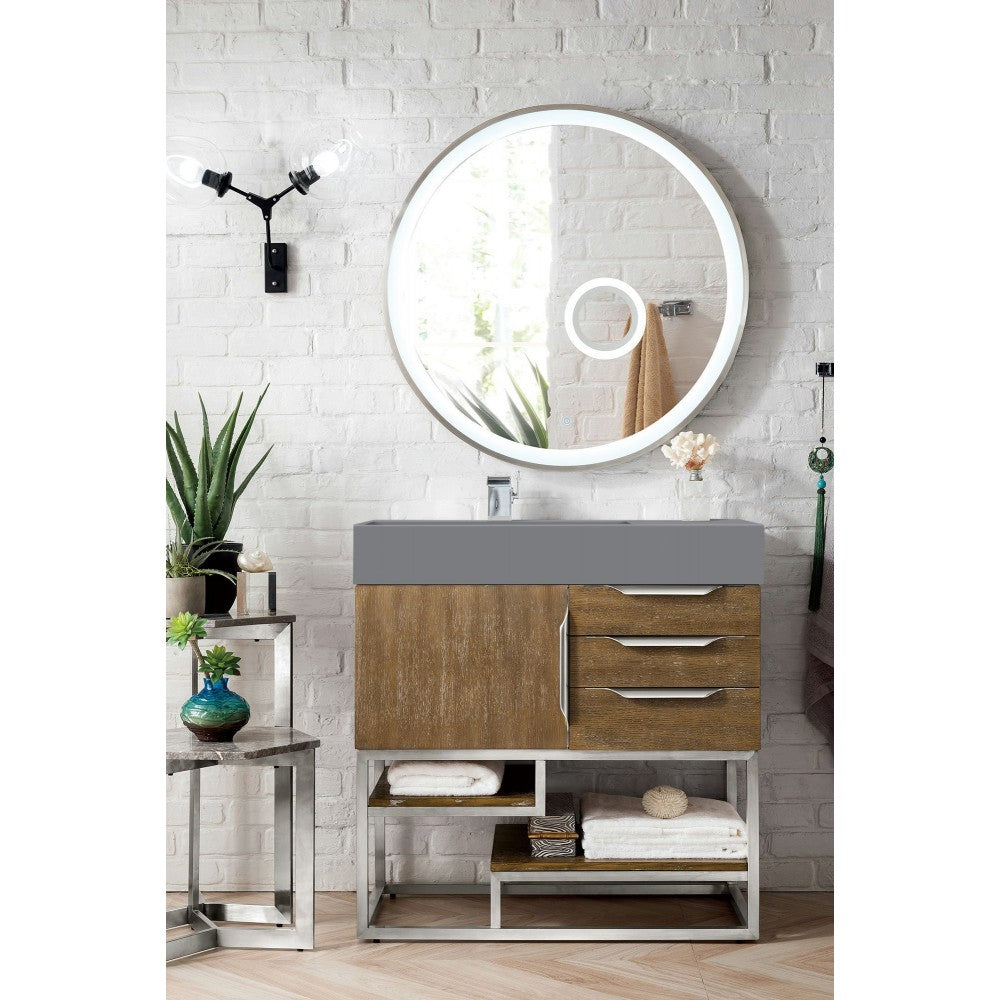 Columbia 36" Single Vanity, Latte Oak w/ Dusk Gray Glossy Composite Top