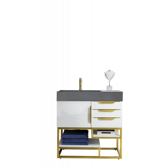 Columbia 36" Single Vanity  White Radiant Gold w/Dusk Gray  Composite Top