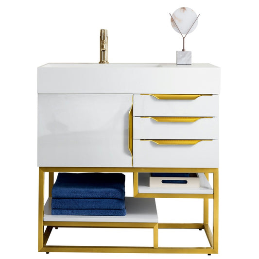 Columbia 36" Single Vanity  White Radiant Gold w/ White Composite Top