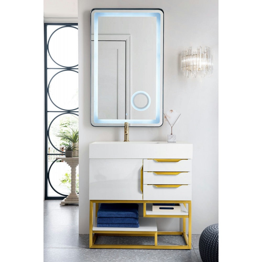 Columbia 36" Single Vanity  White Radiant Gold w/ White Composite Top